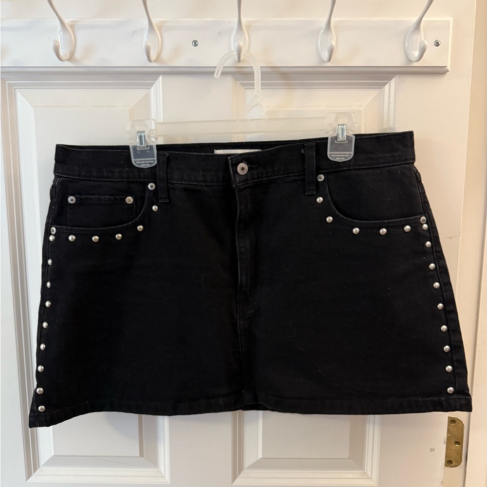 Black Denim Skirt with Metal Accents